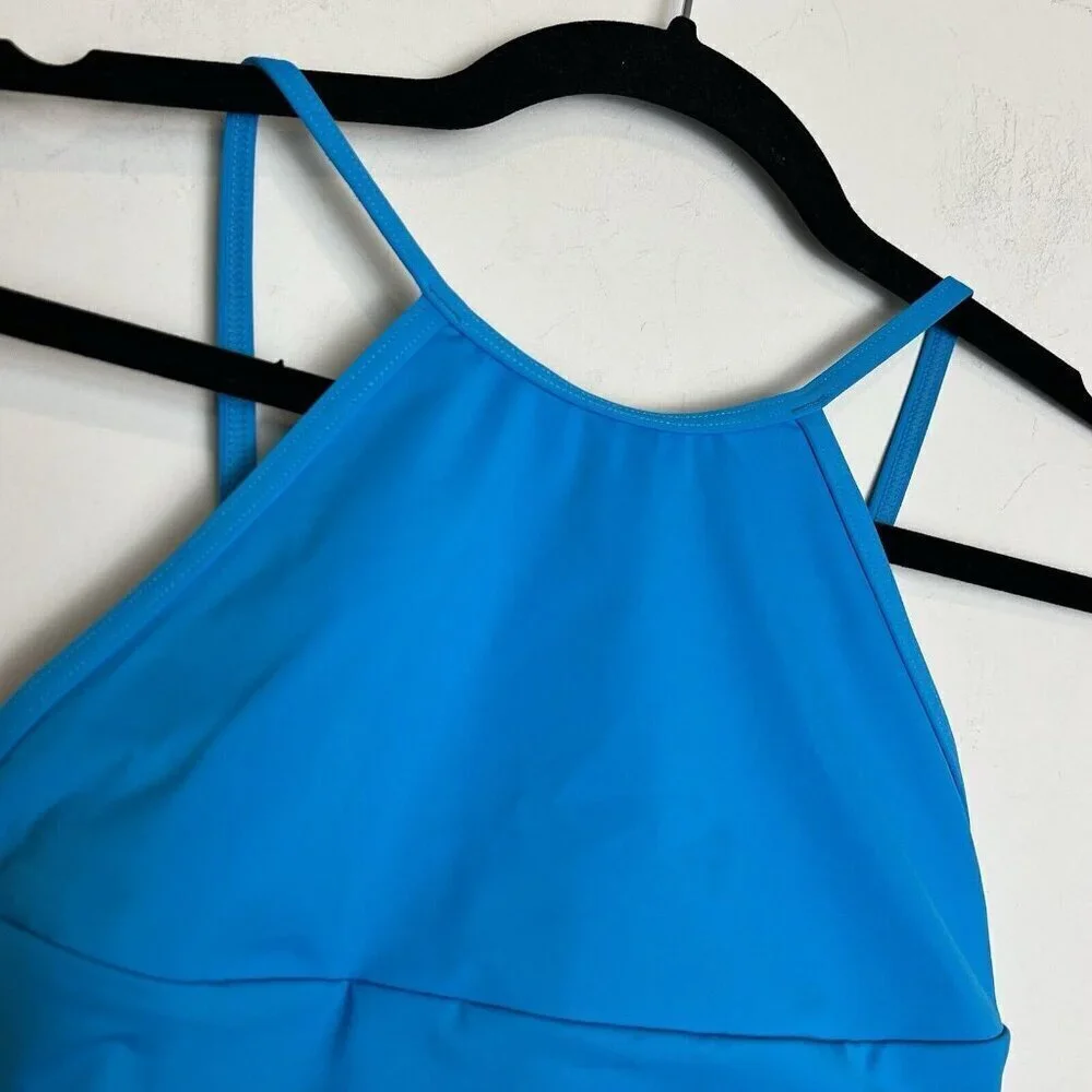 SKIMS Women's Turquoise Blue Swim High Neck Tie Back Bikini Top Size Small NWT